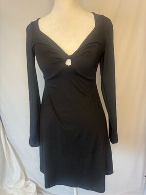 wild fable Black Long Sleeve Twist-Keyhole Mini Dress